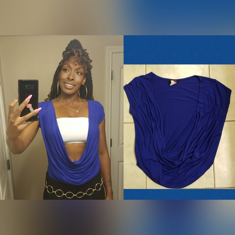 Cute Blue Cowl Drape Neck size Large